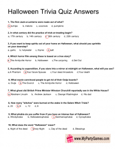 Free Printable Halloween Trivia Game Answer Key