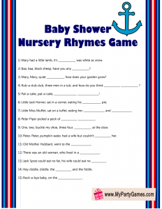 Nautical Baby Shower Nursery Rhymes Game