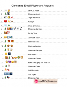 Christmas Emoji Pictionary Quiz Answer Key