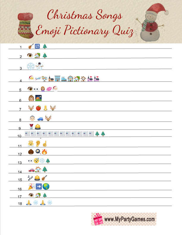 Free Printable Christmas Songs Emoji Pictionary Quiz