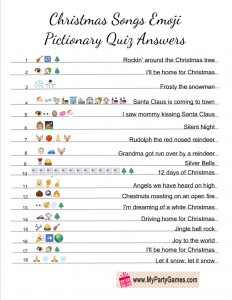 Free Printable Christmas Songs Emoji Pictionary Quiz Answer Key