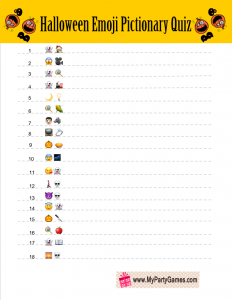 Free Printable Halloween Emoji Pictionary Game with Answer Key