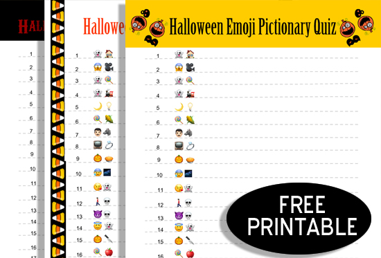 Free Printable Halloween Emoji Pictionary Game with Answer Key