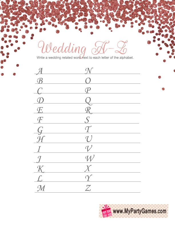 5 Popular Bridal Shower Games With Rose Gold Confetti Design Free Printable