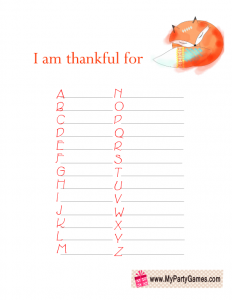 Free Printable Gratitude List A-Z 