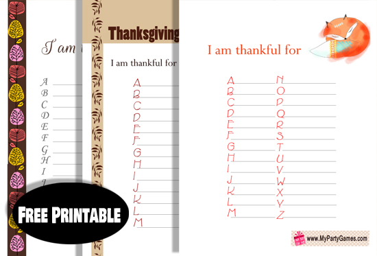 Free Printable Gratitude List A-Z