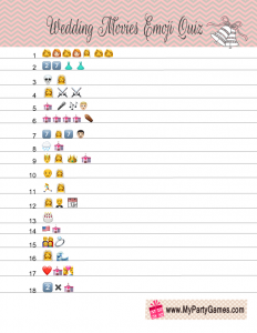 Printable Wedding Movies Emoji Pictionary Quiz 