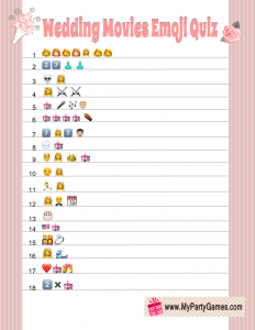 Free Printable Wedding Movies Emoji Pictionary Quiz Game