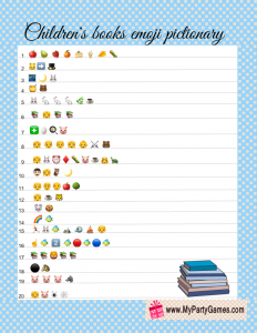 Free Printable Children's Books Emoji Pictionary Quiz in Blue Color