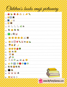 Printable Children's Books Emoji Pictionary Quiz in Yellow Color