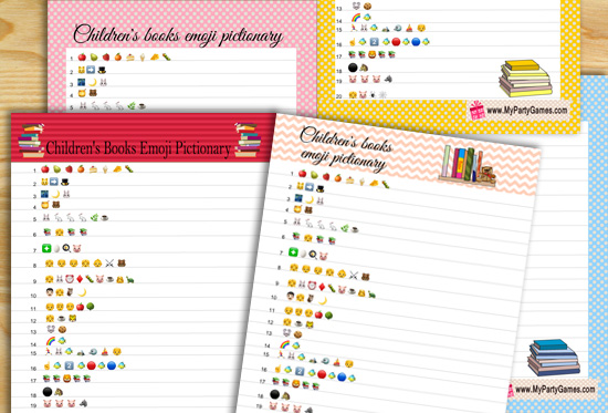 Free Printable Children's Books Emoji Pictionary Quiz for Baby Shower