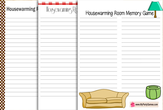 Free Printable Housewarming Room Memory Game