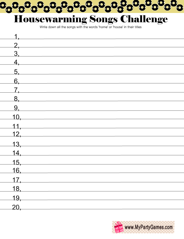 Housewarming Songs Challenge Game