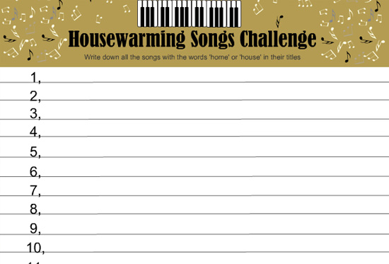 Housewarming Songs Challenge Game
