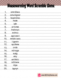 Housewarming Word Scramble Game Printable