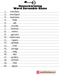 Free Printable Housewarming Word Scramble