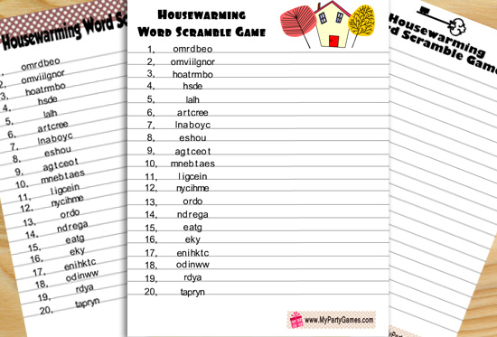 Free Printable Housewarming Word Scramble Game