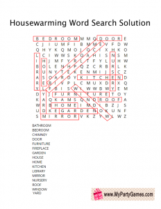 Free Printable Housewarming Word Search Game Solution