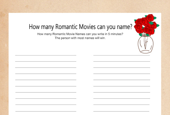 How Many Romantic Movies Can you Name? Game {Free Printable}