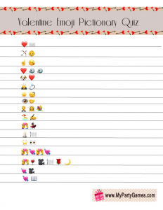 Valentine's Day Emoji Pictionary Quiz Printable