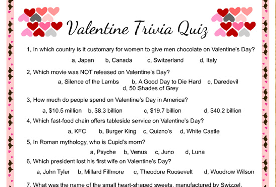 Free Printable Valentine Trivia Game with Answer Key