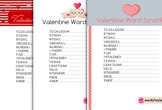 Free Printable Valentine Word Scramble Game