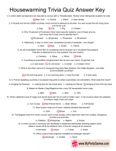 Printable Answer Key to Housewarming Trivia Quiz