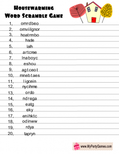 Free Printable Housewarming Word Scramble Game