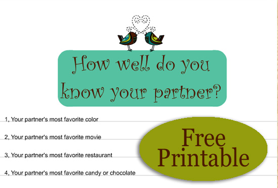 How Well do you know your Partner? Free Printable Game