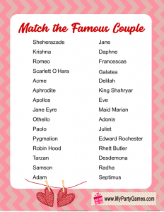 Match the Famous Couple Printable decorated with Chevron Pattern