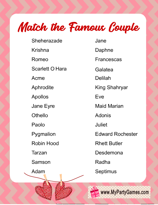 Match the Famous Couple, Free Printable Game