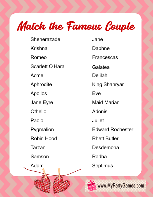 Famous Couples Trivia Questions And Answers Printable