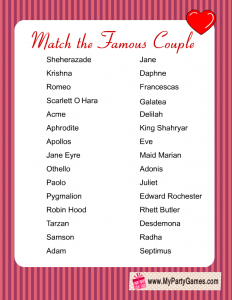 Free Printable Match the Famous Couple