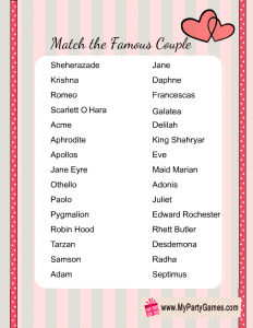 Match the Famous Couple Free Printable Game