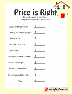 Free Printable Price is Right Housewarming Game