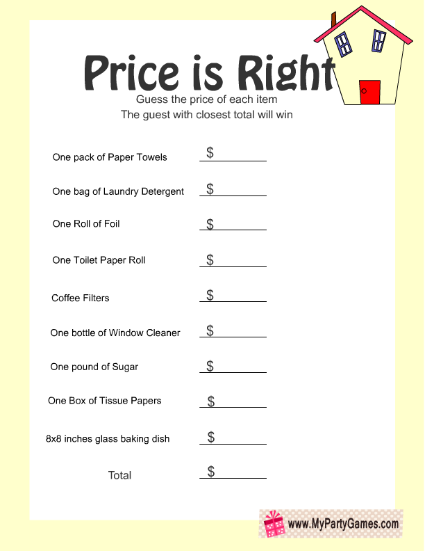 Price Is Right Free Printable Housewarming Game Price Is Right Free Printable Housewarming Game
