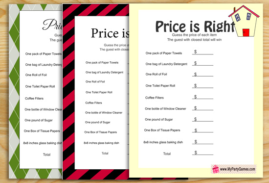 Price is Right, Free Printable Housewarming Party Game