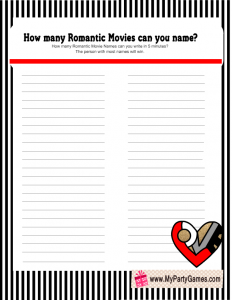 How Many Romantic Movies Can you Name Game for Valentine's Day