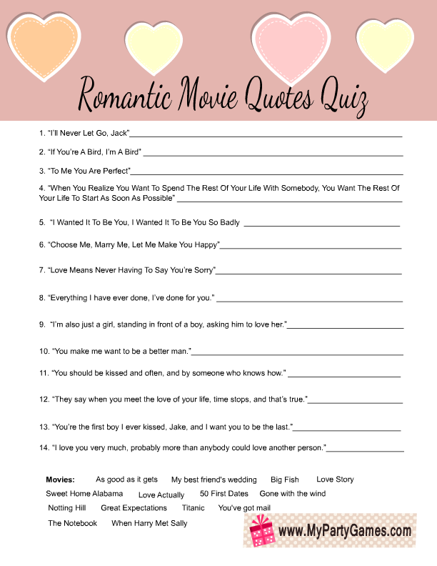 Romantic Movie Quotes Quiz For Valentine's Day