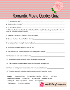 Free Printable Romantic Movie Quotes Quiz