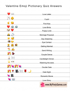 Valentine Emoji Pictionary Quiz Answer Key