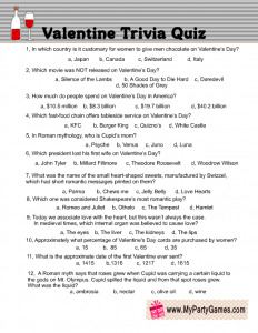 Free Printable Valentine Trivia Game With Answer Key