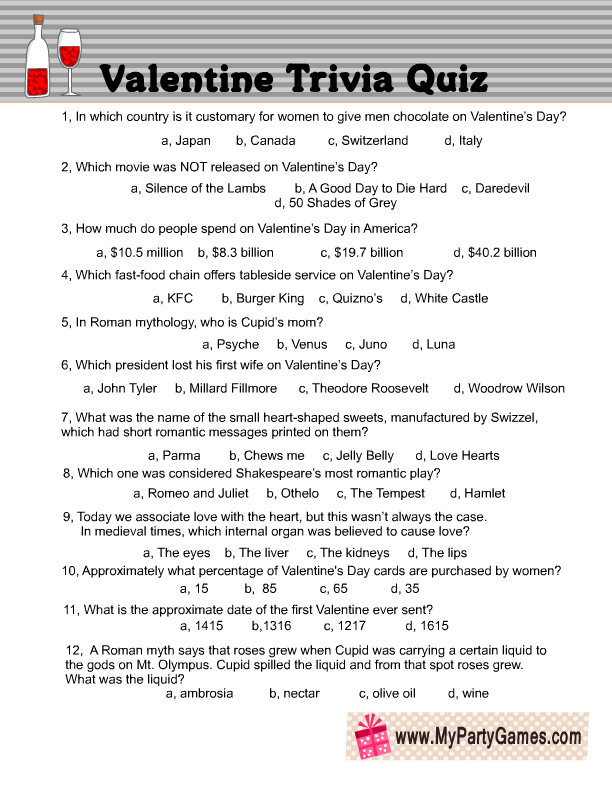 Valentines Day Trivia Questions And Answers Printable