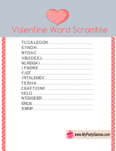 Free Printable Valentine's Day Word Scramble