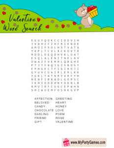 Colorful Free Printable Valentine Word Search Game