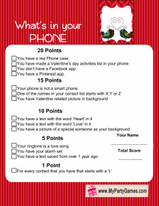 What's in Your Phone Valentine Game