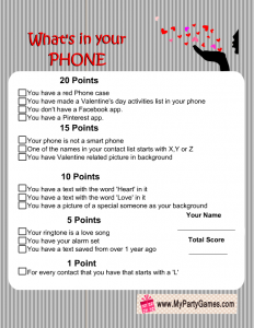 Free Printable What's in Your Phone Game (Valentine Version)