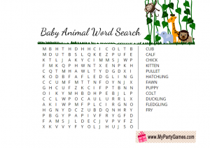 Printable Baby Animal Word Search Game