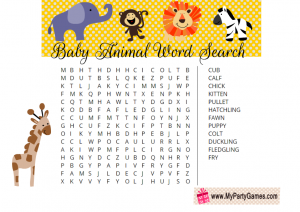  Printable Baby Animal Word Search Game for Baby Shower