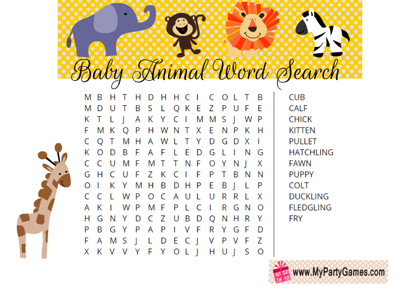 Free Printable Baby Animal Word Search Game